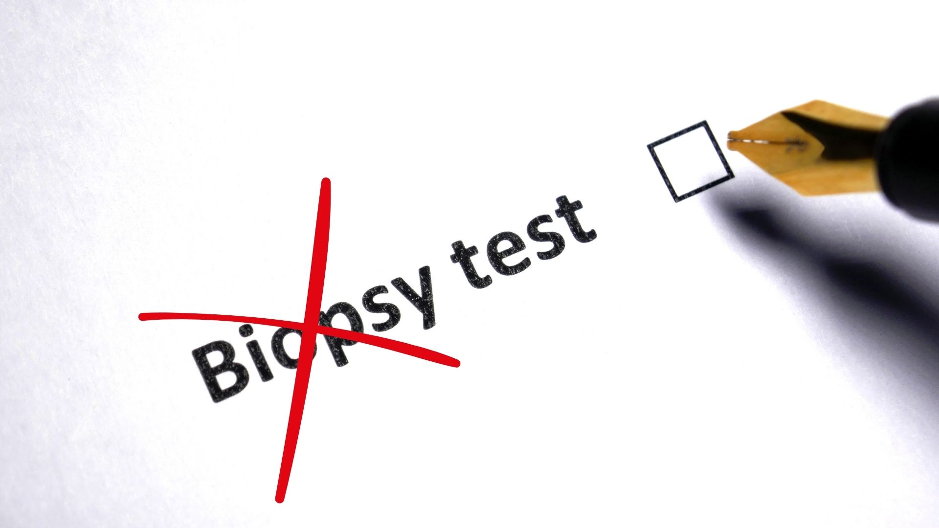 Symbolbild für nicht-invasive PGT-A: „Biopsy test“ durchgestrichen, Alternative zur Embryonen-Biopsie zur genetischen Analyse im IVF-Labor